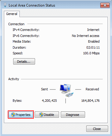 local area connection status properties